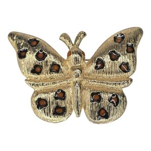 Vintage Large Gold Tone Textured Spot Wing Butterfly Brooch Pin Amber Nature